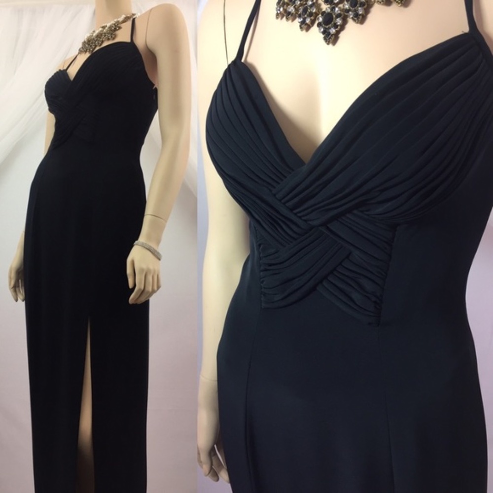 Niteline Della Roufogali Draped Long Black Dress